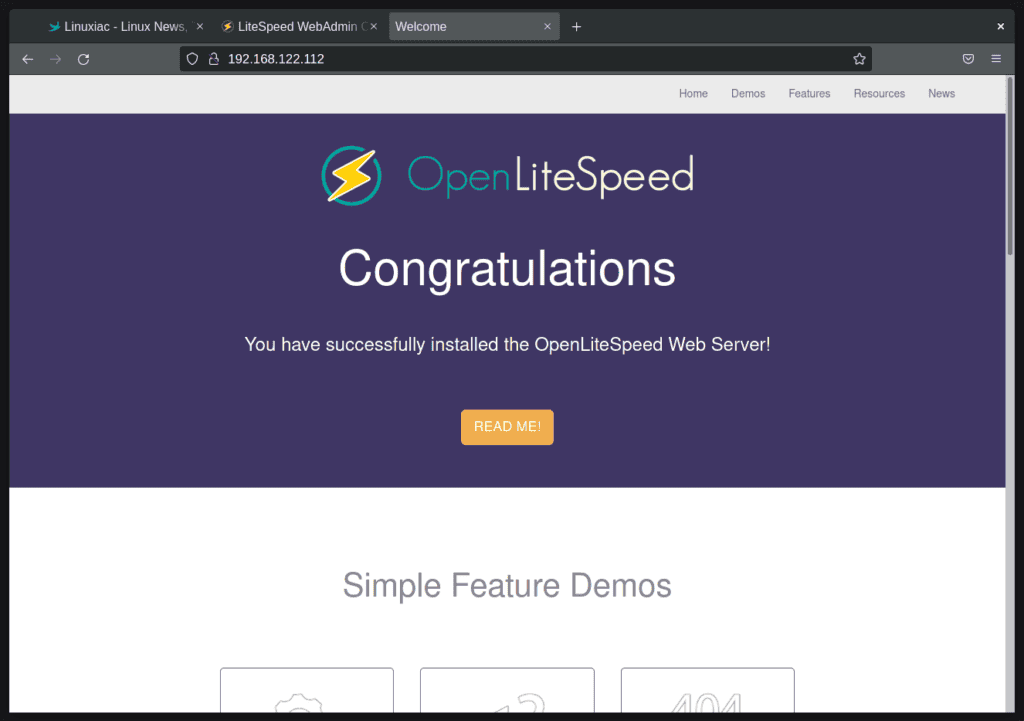 OpenLightSpeed default web page