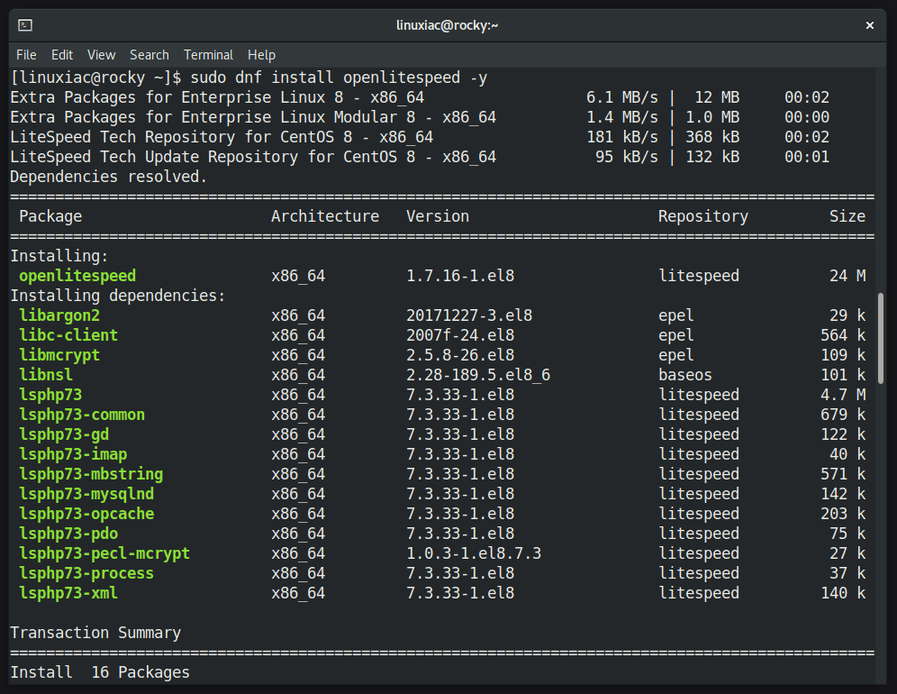 Install OpenLiteSpeed on Rocky Linux 8 / AlmaLinux 8