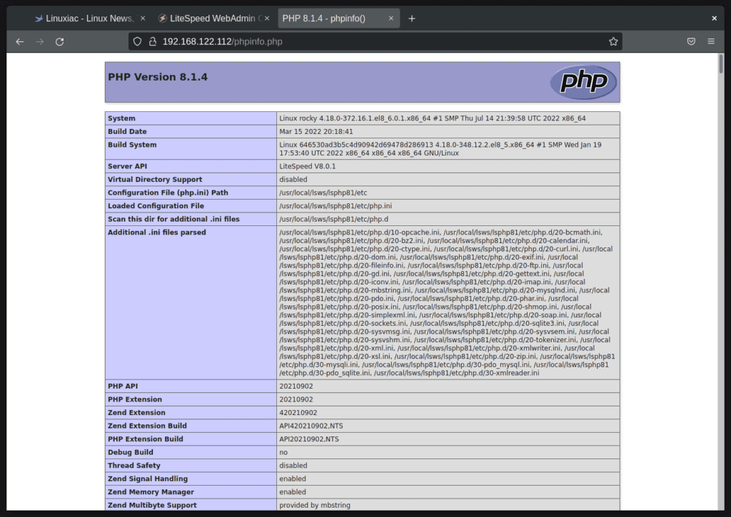 PHP 8.1 phpinfo page