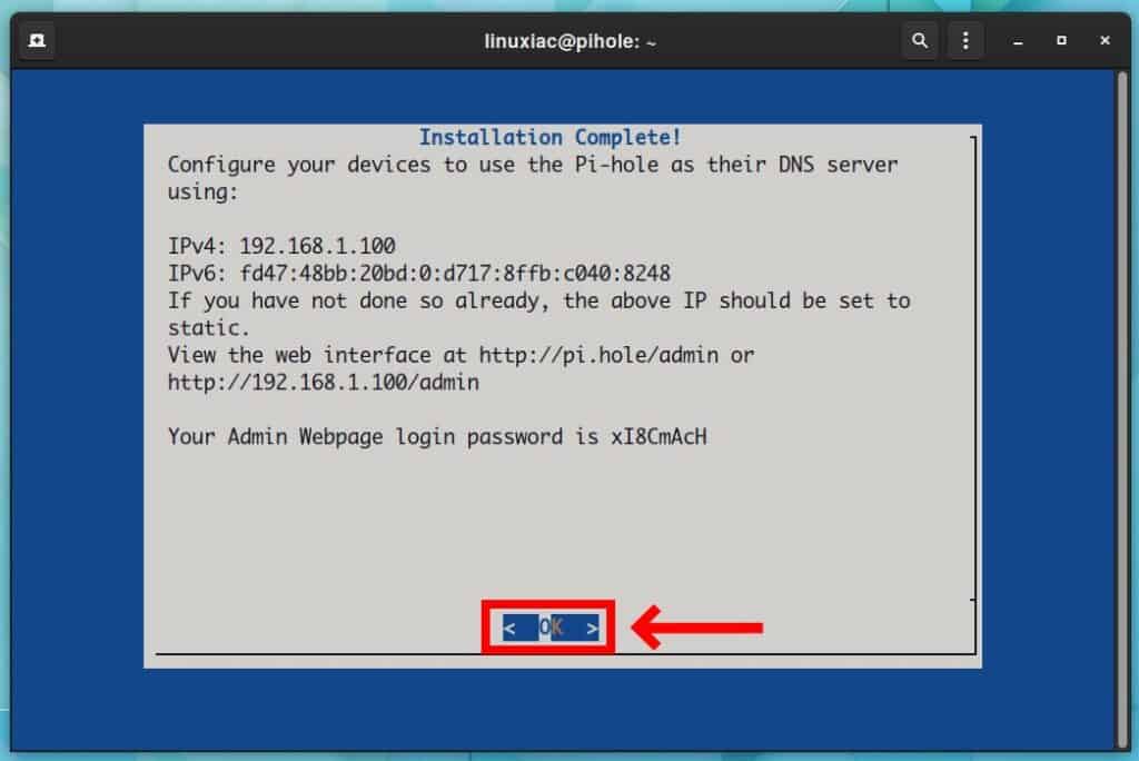 Pi-hole installation completed successfully