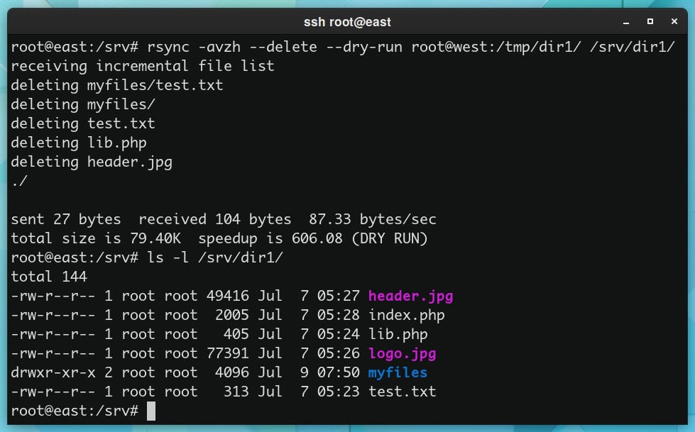 Performing a dry run with the rsync command