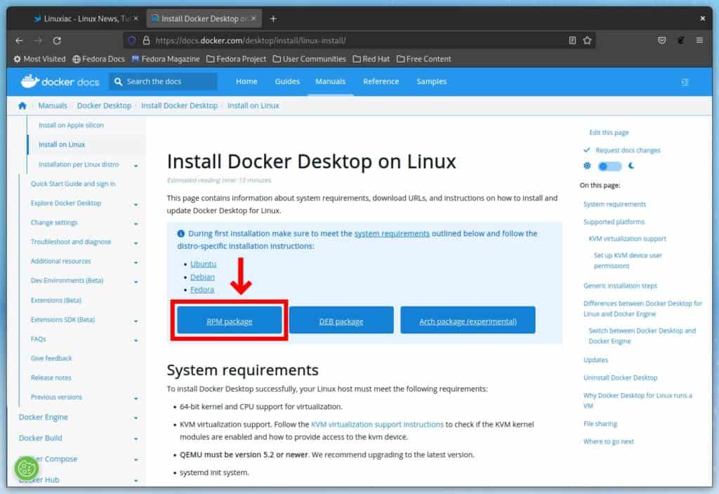 Download Docker Desktop RPM package