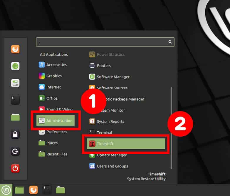 Linux Mint Timeshift App