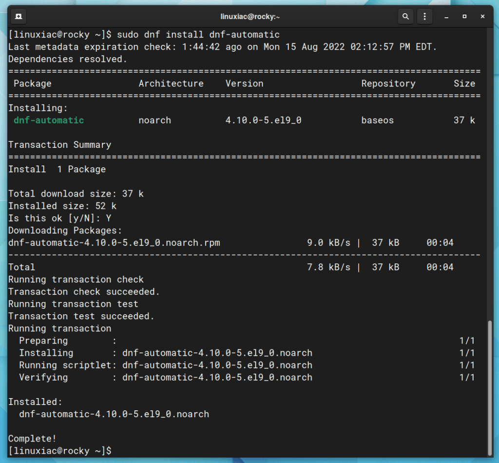 Installing the dnf-automatic package on Rocky Linux / AlmaLinux