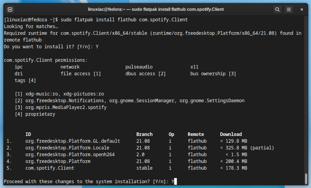 Installing Spotify as a Flatpak package on Fedora