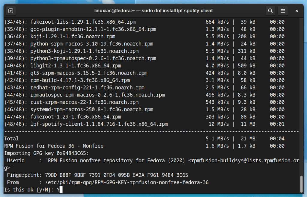 Importing RPM Fusion repo public key