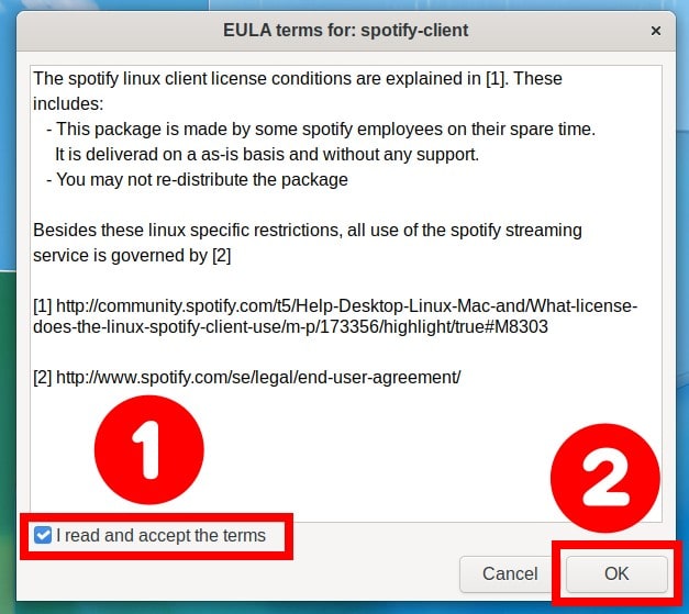 Accepting Spotify license agreement
