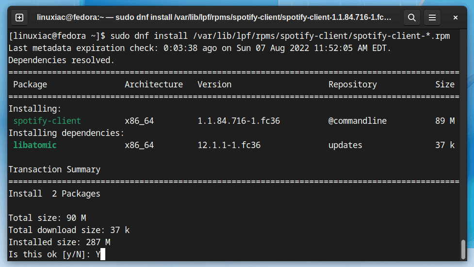 Installing Spotify on Fedora Linux