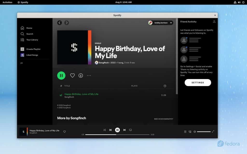 Spotify running on Fedora Linux