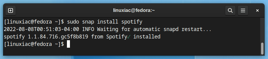 Installing Spotify as a Snap package on Fedora