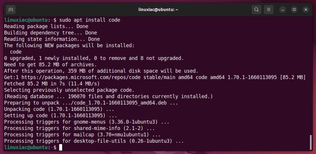 Install VS Code on Ubuntu 22.04