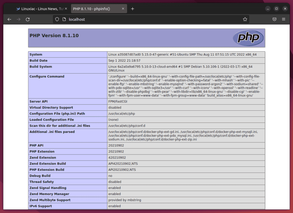 LEMP running via Docker Compose executing PHP script