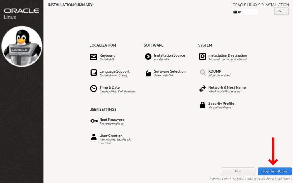 Start Oracle Linux 9 Installation Process