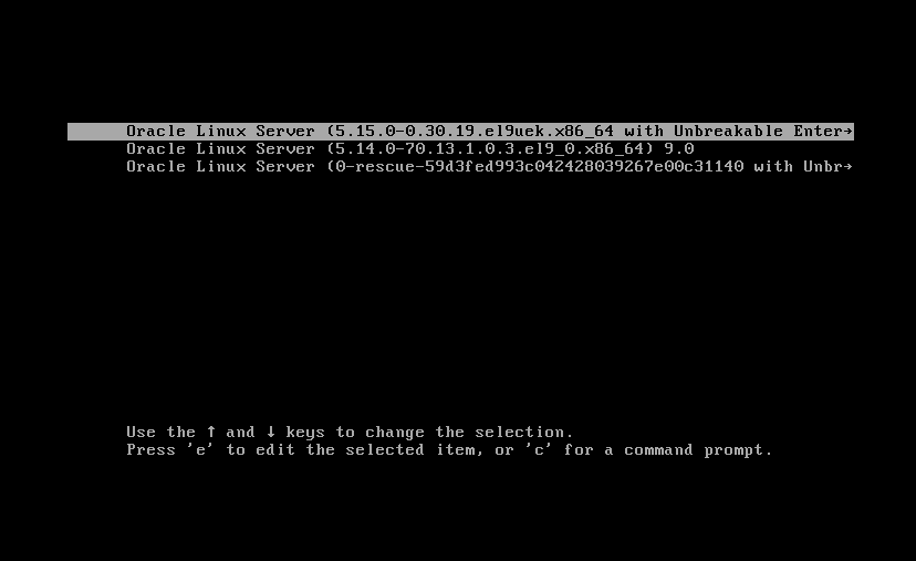 Oracle Linux 9 GRUB Screen