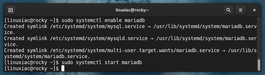 Enable and start the MariaDB service on Rocky Linux 9