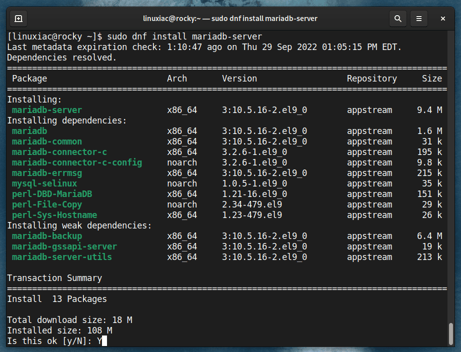 Install MariaDB server on Rocky Linux 9