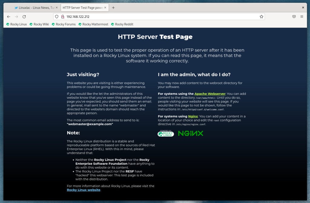 Rocky Linux 9 Nginx's welcome page