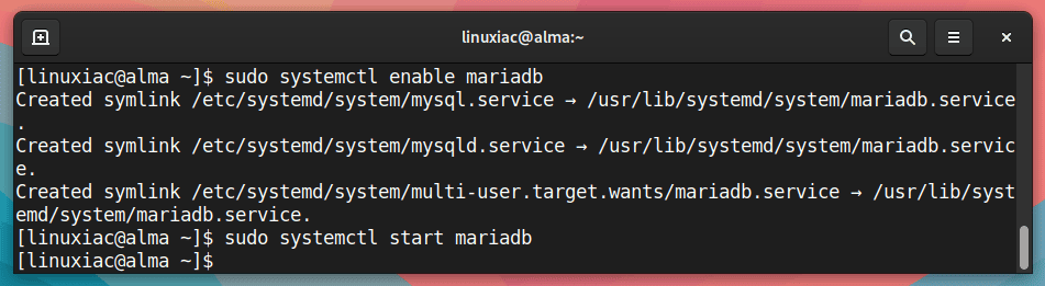 Enable and start MariaDB on AlmaLinux 9