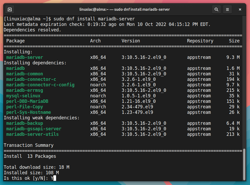  Install MariaDB server on AlmaLinux 9