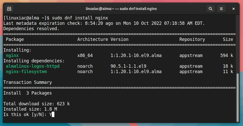 Install Nginx web server on AlmaLinux 9