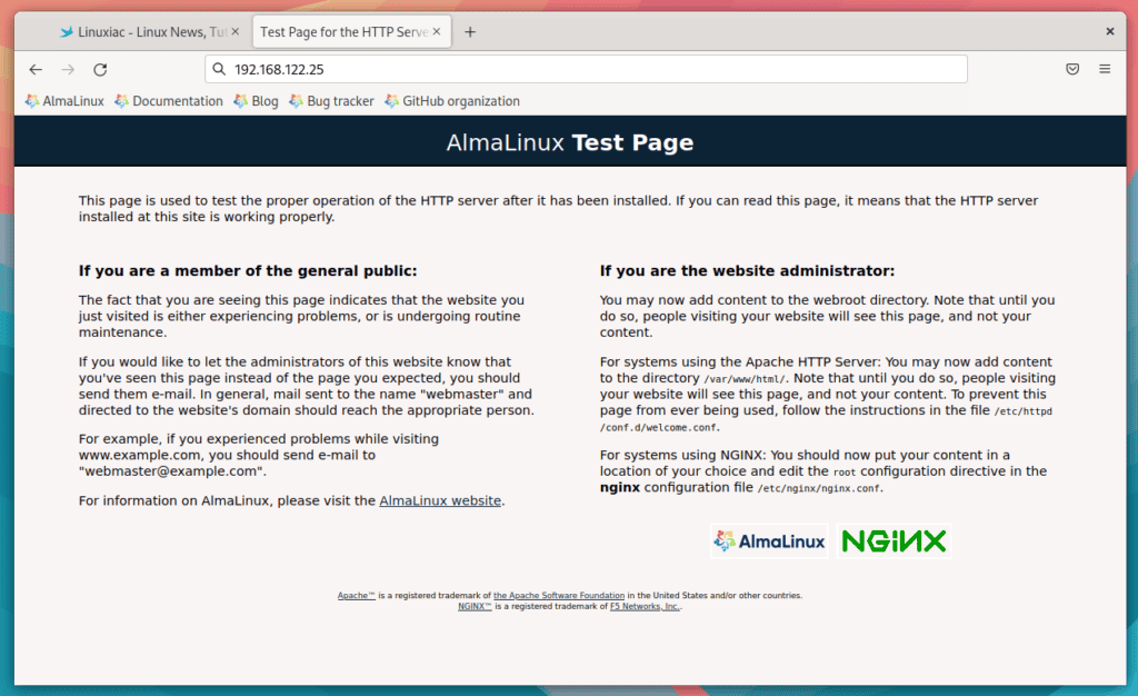 Nginx welcome page