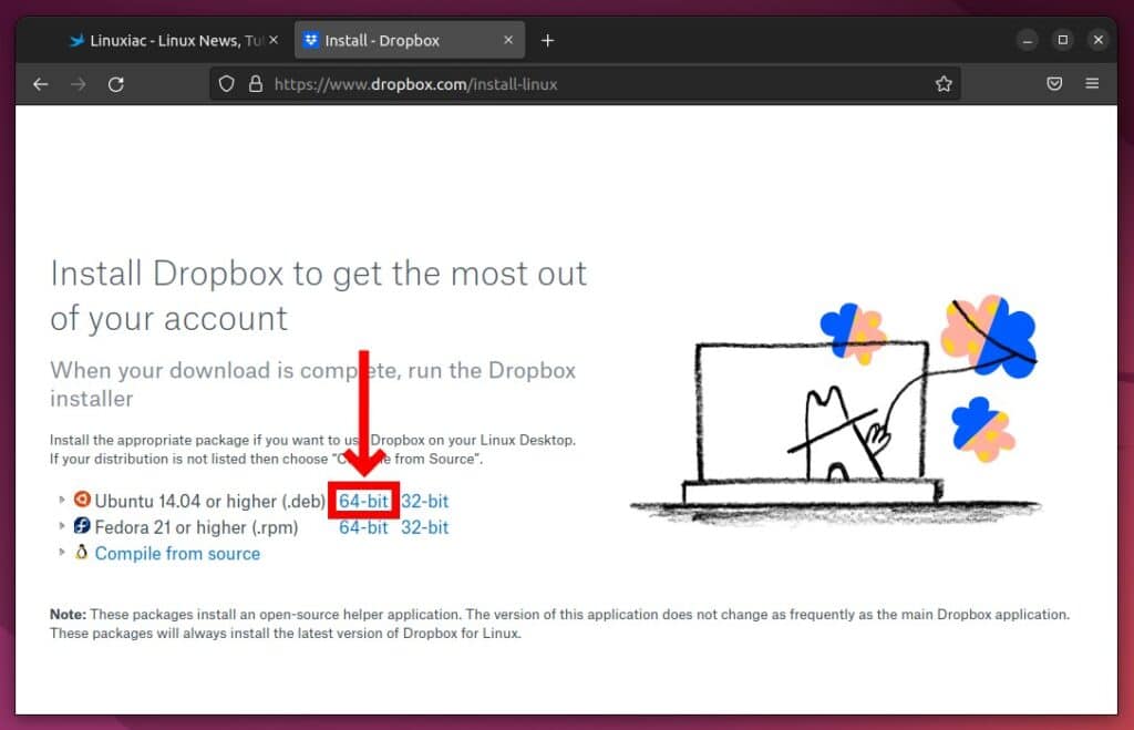 Download Dropbox installation package for Ubuntu