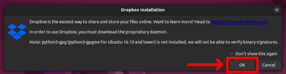 Dropbox Installer notification