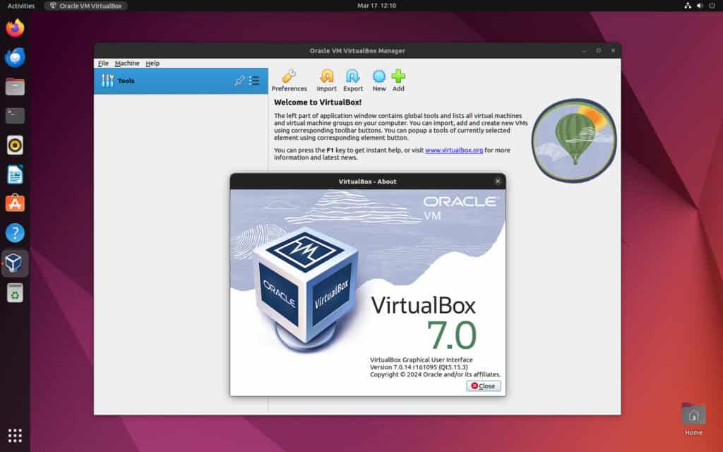 VirtualBox 7 running on Ubuntu 22.04 LTS (Jammy Jellyfish)