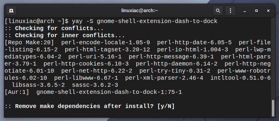 Installing AUR package on Arch Linux using the yay command