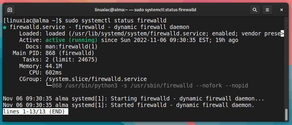 Checking the Firewalld service status