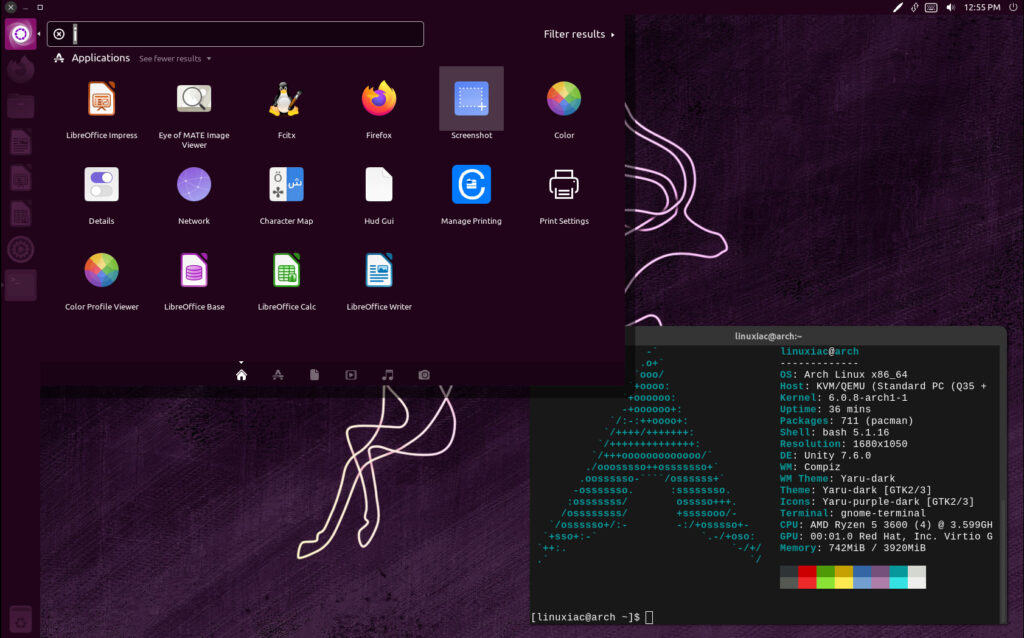 Unity desktop environment runs on Arch Linux