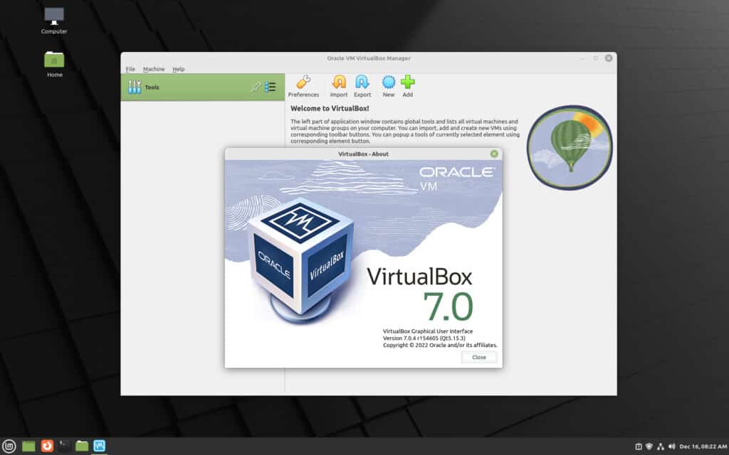 VirtualBox running on Linux Mint 21