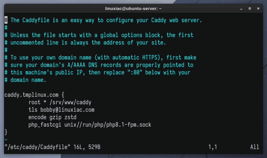 Caddy with configured PHP and SSL support on Ubuntu 20.04