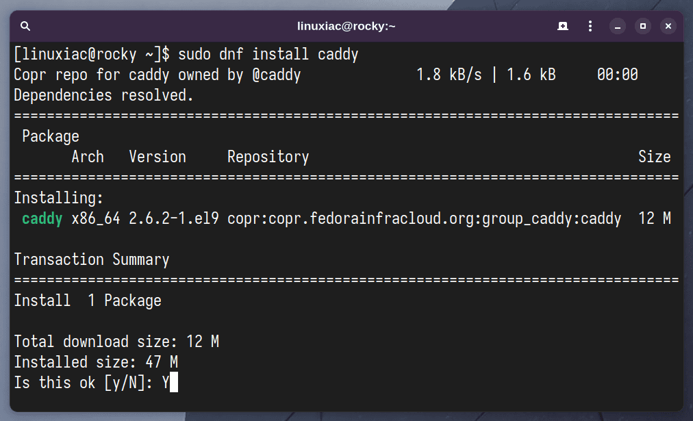 Install Caddy Web Server on Rocky Linux 9 / AlmaLinux 9.