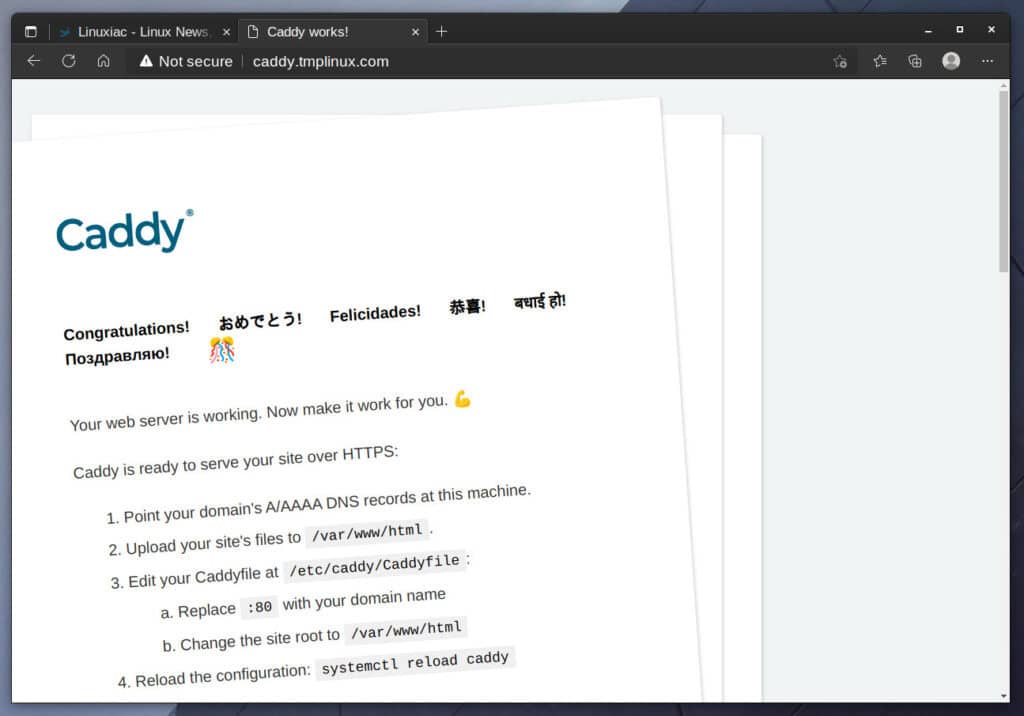 Caddy's default web page