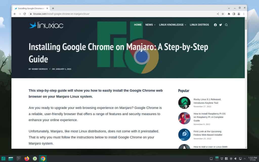 Google Chrome successfully installed on Manjaro Linux