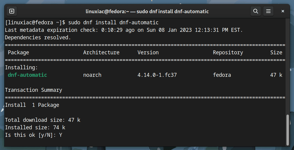 Installing the dnf-automatic package on Fedora