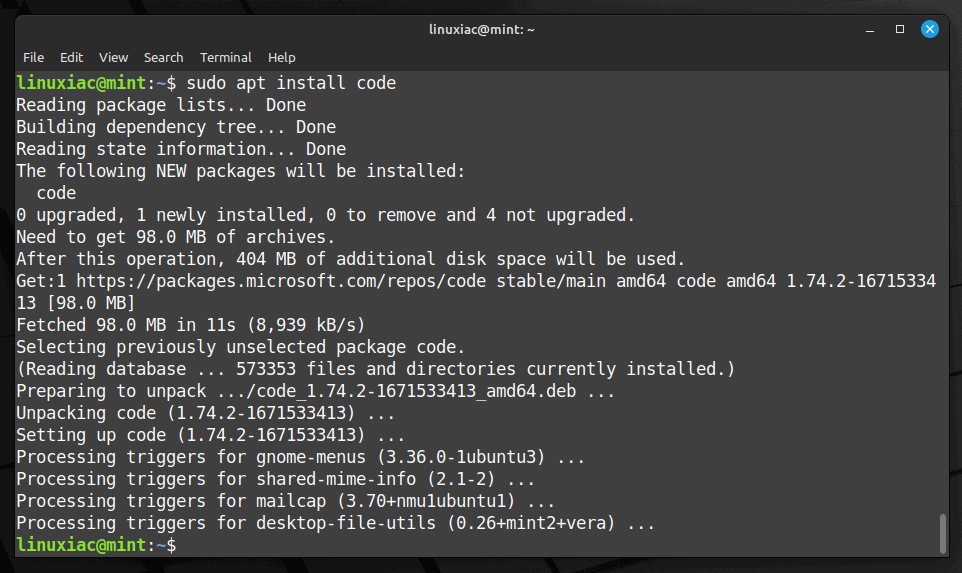 Installing VS Code on Linux Mint
