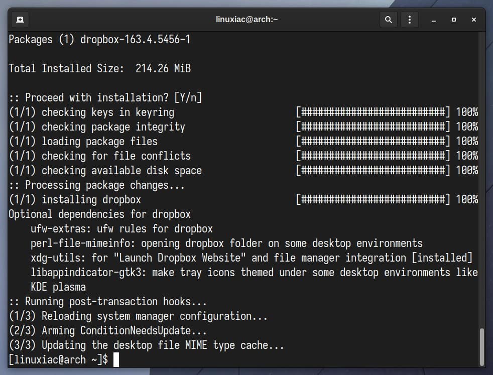 Install Dropbox on Arch Linux.