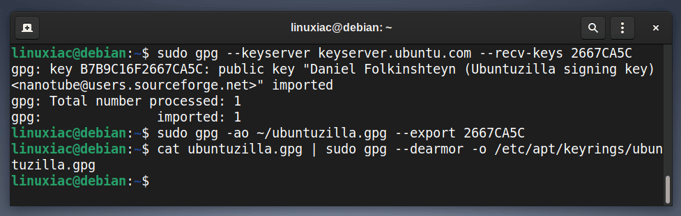 Add the Ubuntuzilla repository GPG Key.