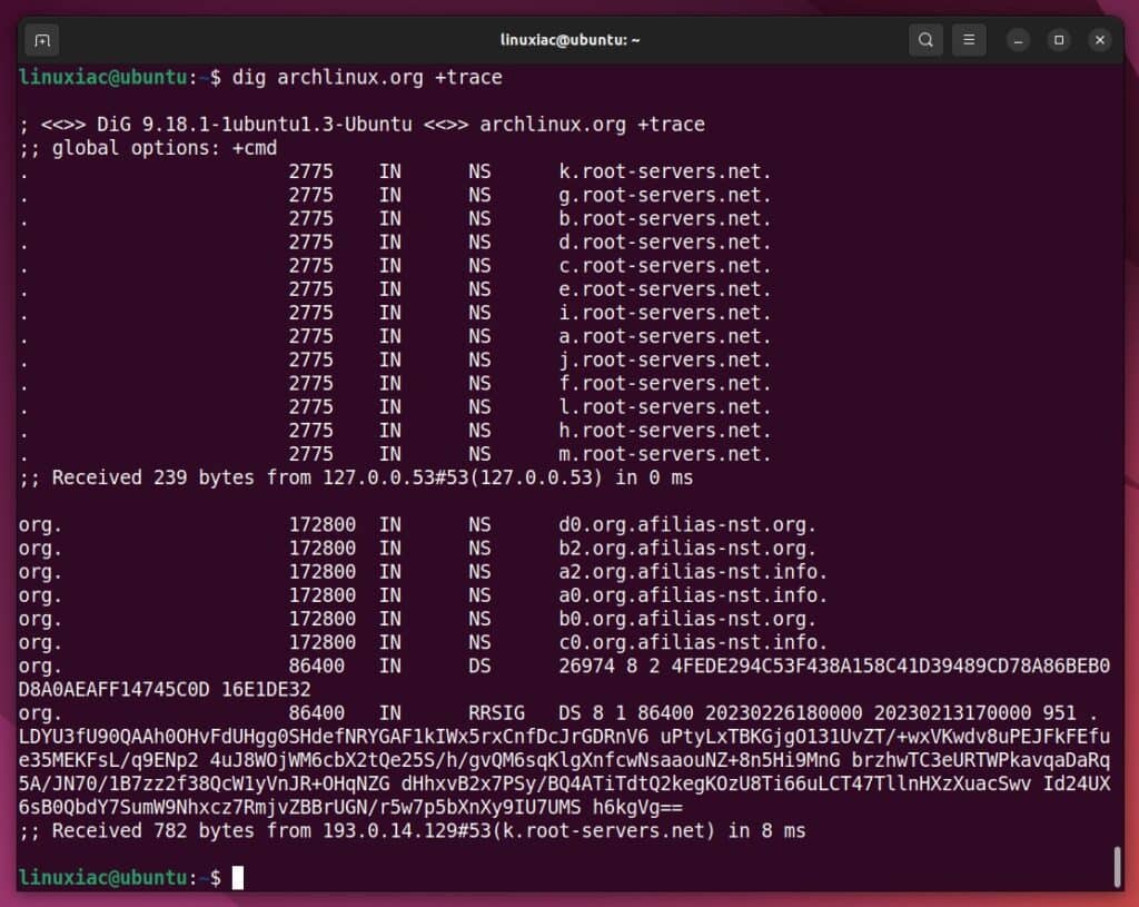 Trace the DNS path with the dig command.