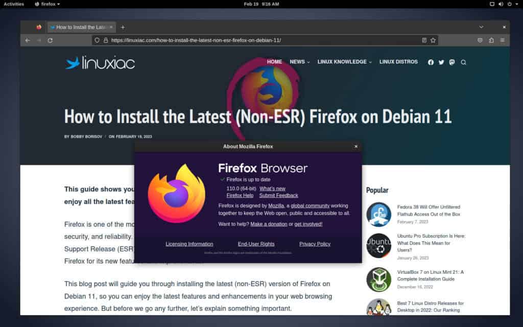 The latest Firefox running оn Debian 11.