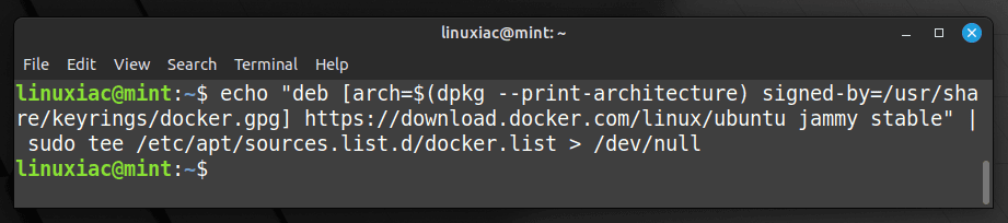 Add the official Docker repository to Linux Mint 21.