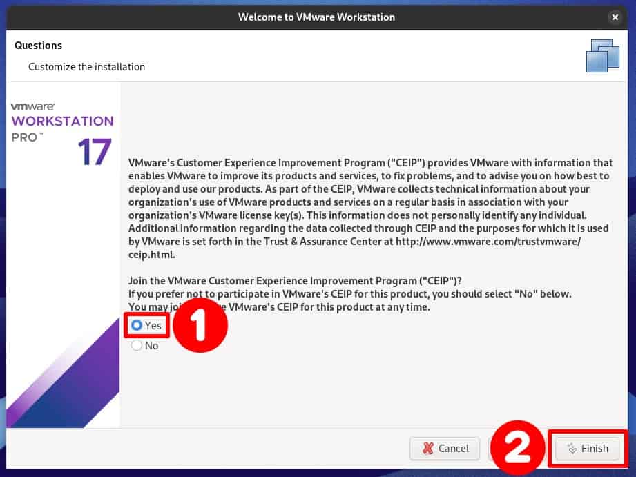 Choose whether to participate in the VMware CEIP program.