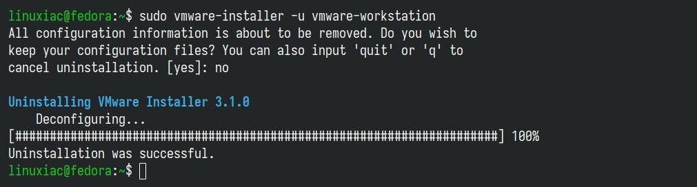 Uninstalling VMware Workstation.
