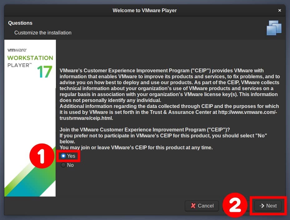 Choose whether to participate VMWare CEIP program.