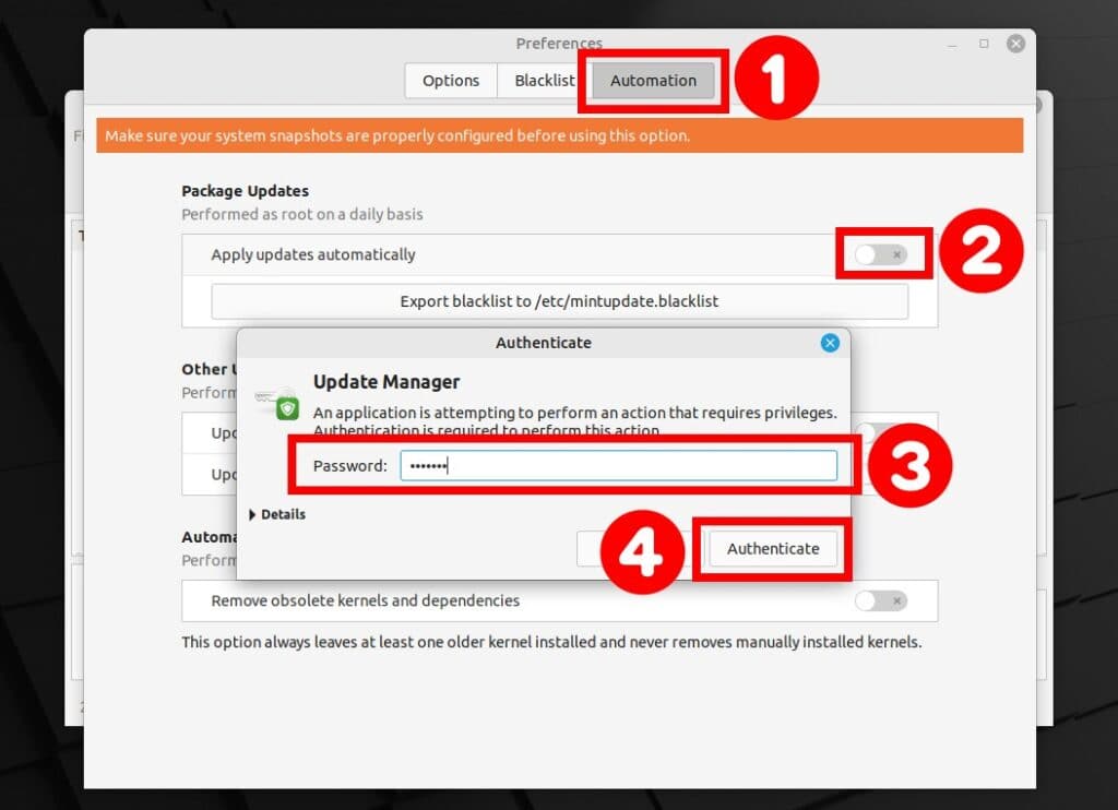 Setting up Linux Mint automatic updates.