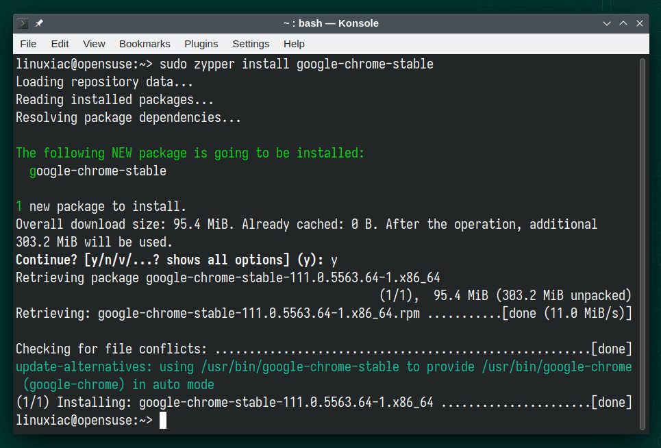 Installing Google Chrome on openSUSE Leap or Tumbleweed.