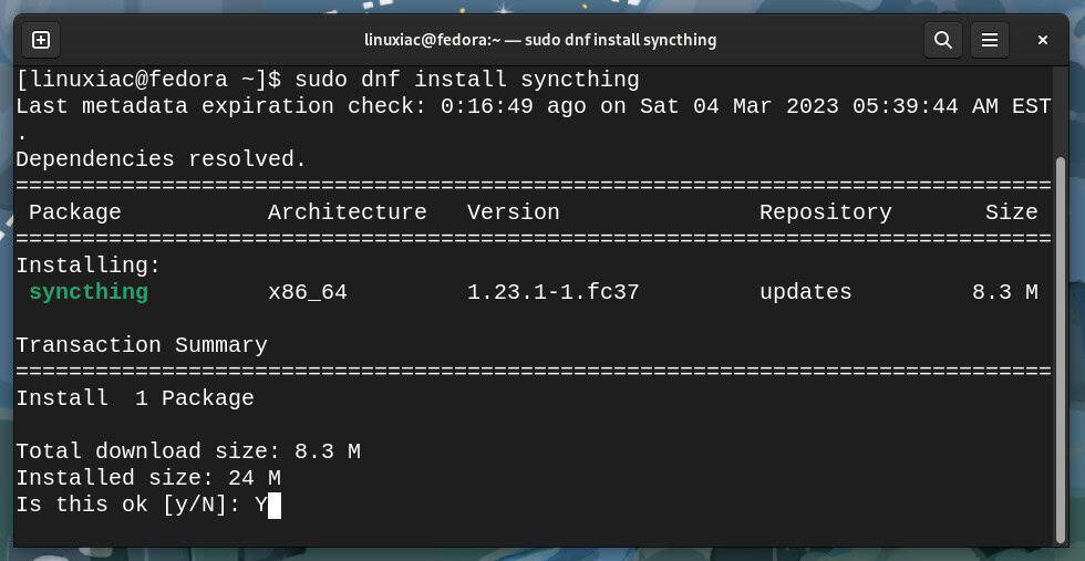 Installing Syncthing on Fedora.