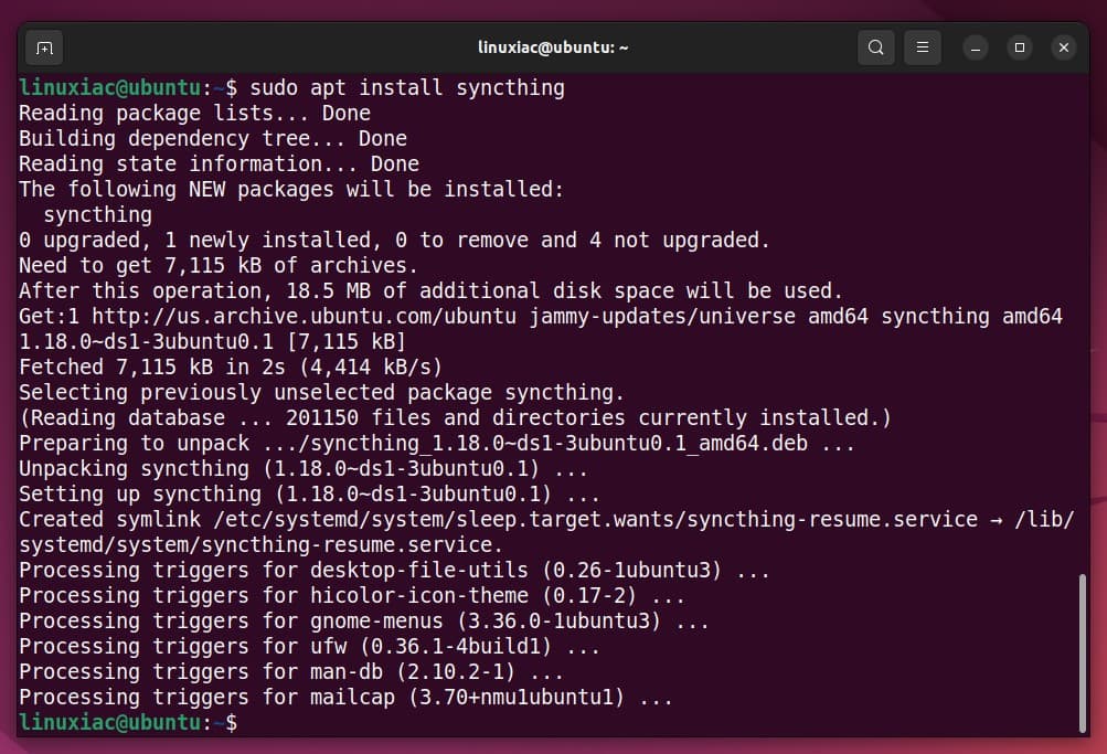 Installing Syncthing on Ubuntu.